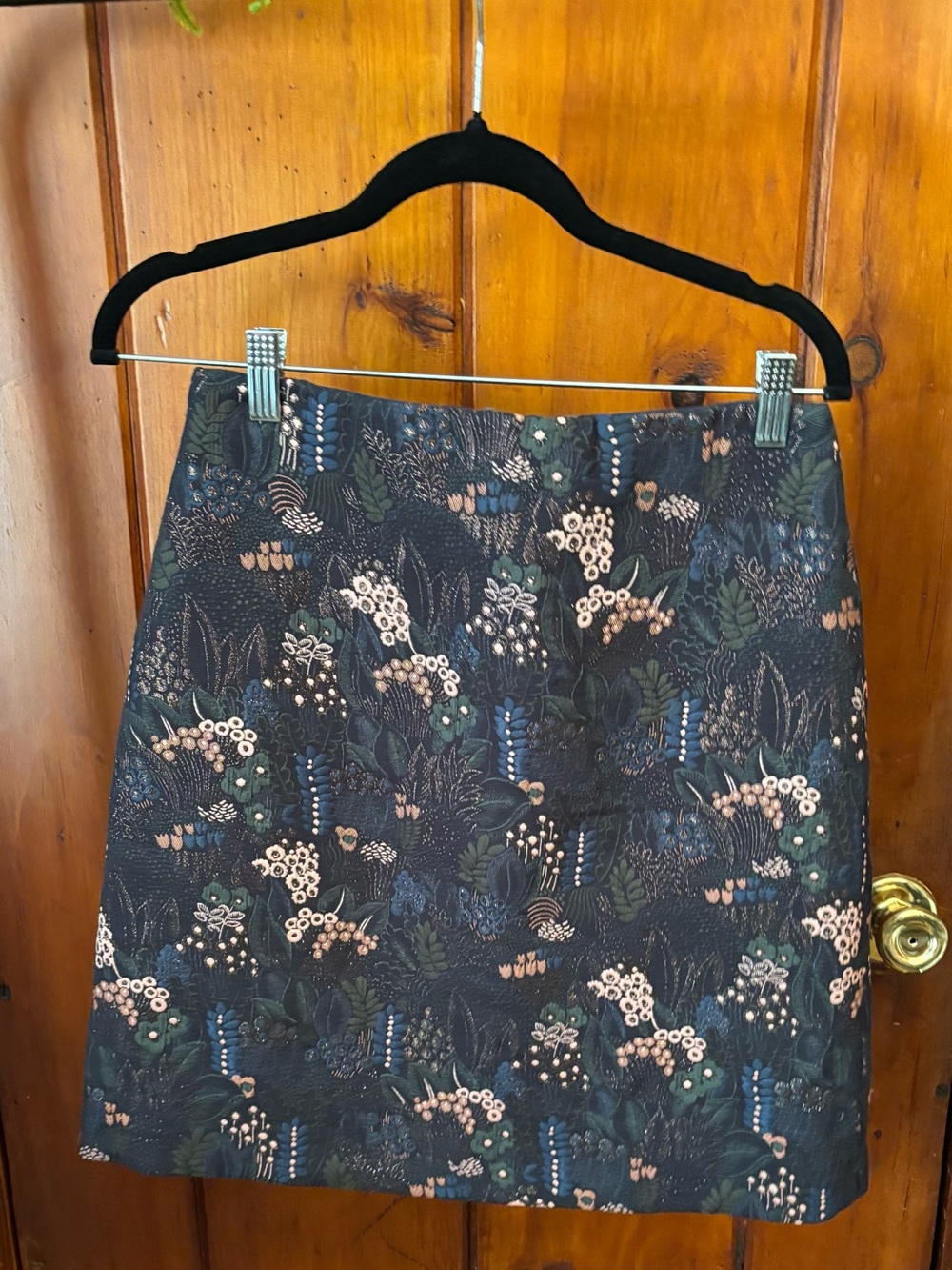 Ann Taylor Factory Navy Floral Mini Skirt with Pink and Green Accents